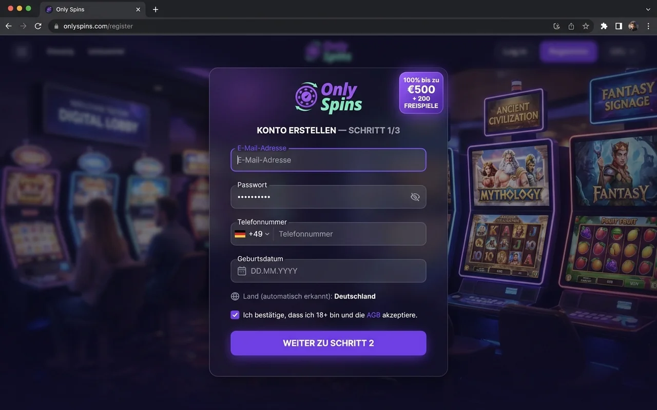 Inscription en moins de 60 secondes – Only Spins